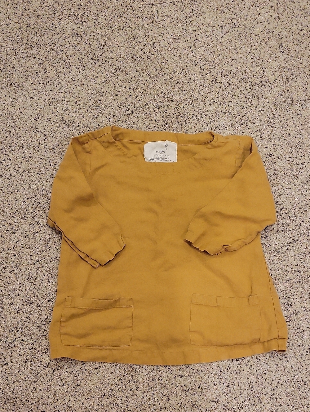 Notperfectlinen Mustard Yellow Quarter Sleeve Linen Blouse Shirt Top Small